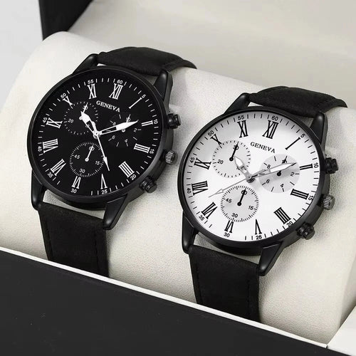 2 pièces ensemble Couple mode montres en cuir décontractées dames cadran Simple - FoytiShop