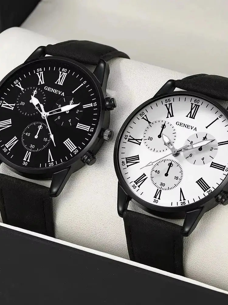 2 pièces ensemble Couple mode montres en cuir décontractées dames cadran Simple - FoytiShop