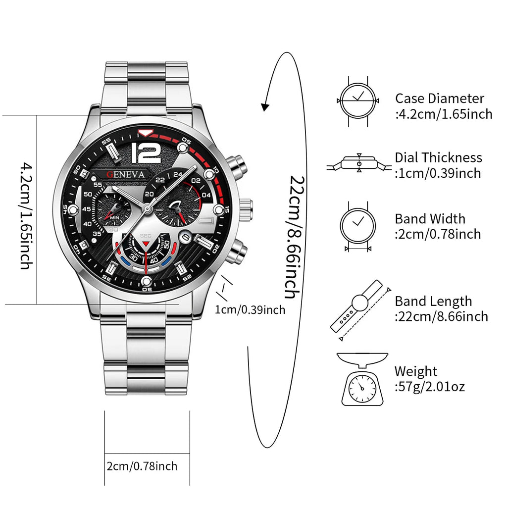 2 pièces hommes montres d'affaires mode bande en acier mâle analogique Quartz - FoytiShop