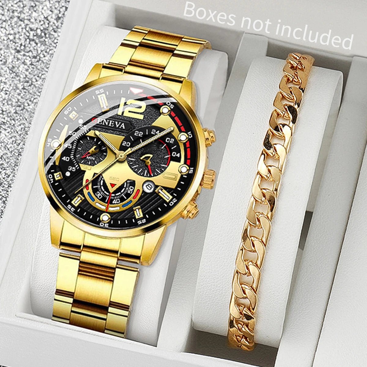 2 pièces hommes montres d'affaires mode bande en acier mâle analogique Quartz - FoytiShop