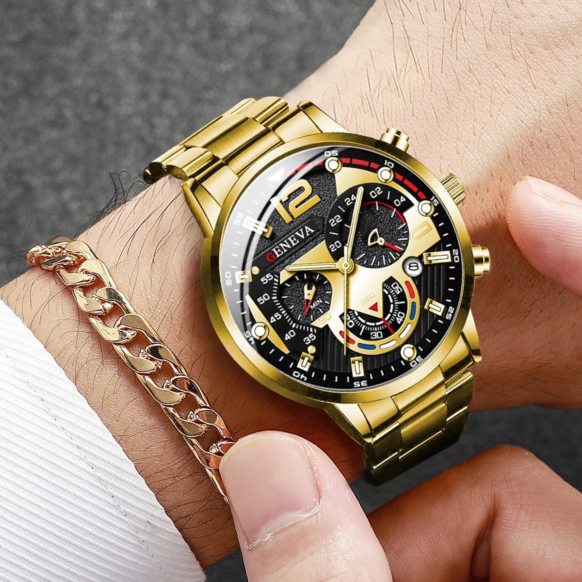 2 pièces hommes montres d'affaires mode bande en acier mâle analogique Quartz - FoytiShop