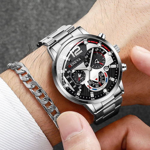 2 pièces hommes montres d'affaires mode bande en acier mâle analogique Quartz - FoytiShop