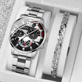 2 pièces hommes montres d'affaires mode bande en acier mâle analogique Quartz - FoytiShop