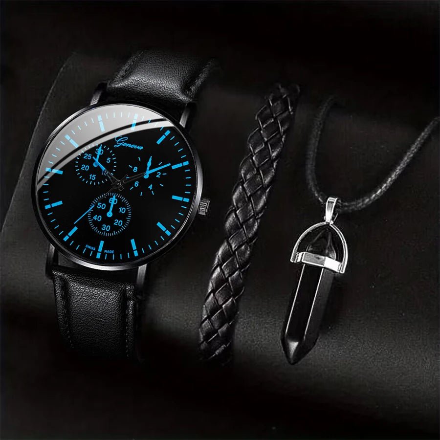 3 pièces/ensemble hommes montres d'affaires bracelet en cuir décontracté analogique - FoytiShop