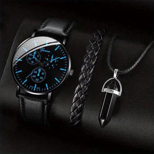 3 pièces/ensemble hommes montres d'affaires bracelet en cuir décontracté analogique - FoytiShop