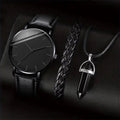 3 pièces/ensemble hommes montres d'affaires bracelet en cuir décontracté analogique - FoytiShop