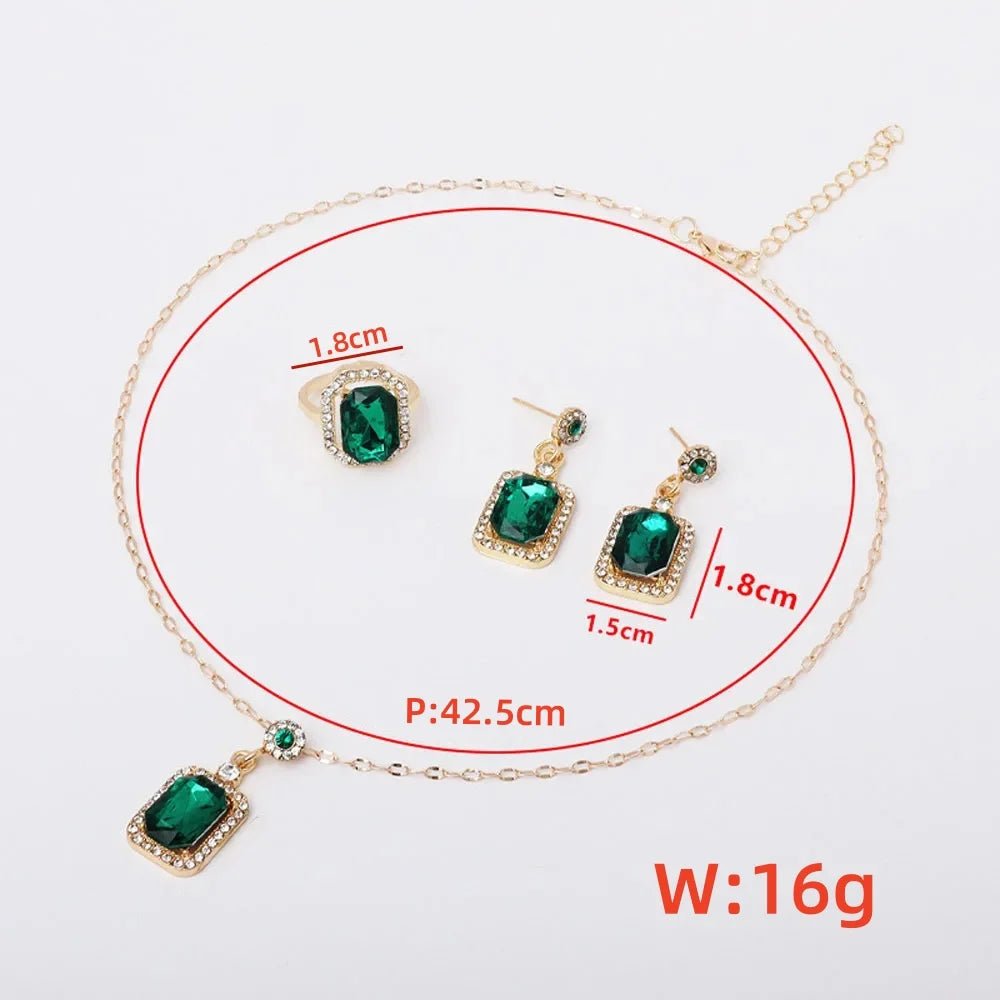 4 pièces ensembles exquis carré strass collier boucles d'oreilles bague - FoytiShop