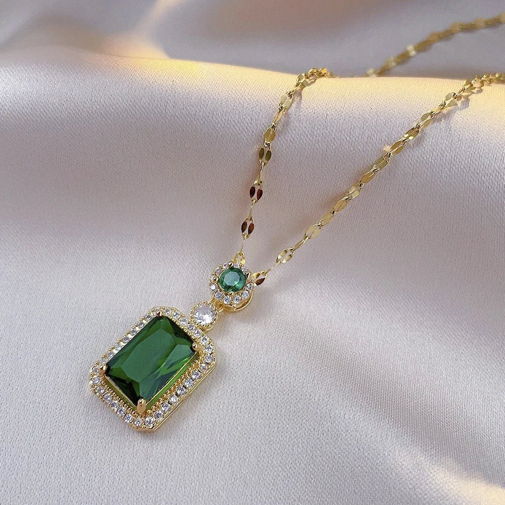 4 pièces ensembles exquis carré strass collier boucles d'oreilles bague - FoytiShop