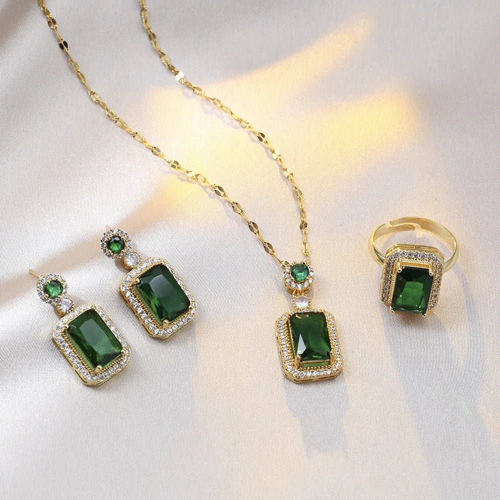 4 pièces ensembles exquis carré strass collier boucles d'oreilles bague - FoytiShop