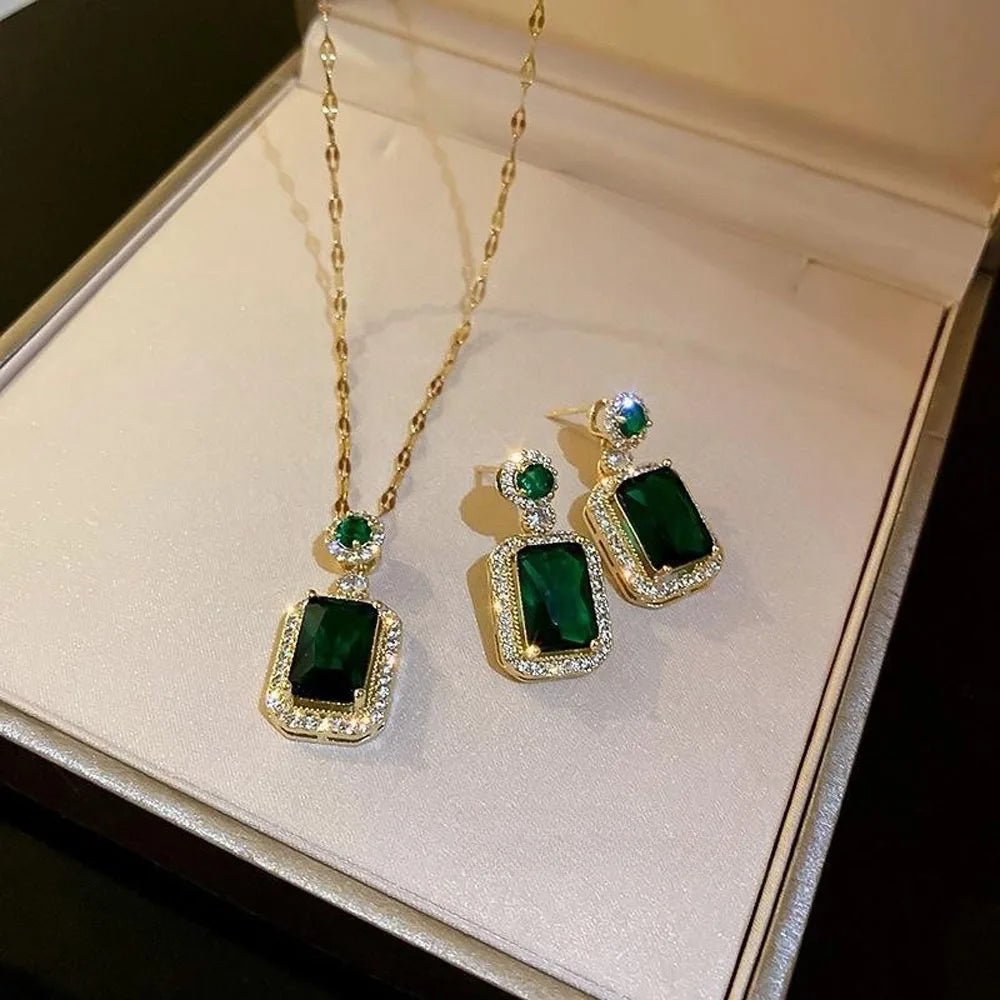 4 pièces ensembles exquis carré strass collier boucles d'oreilles bague - FoytiShop