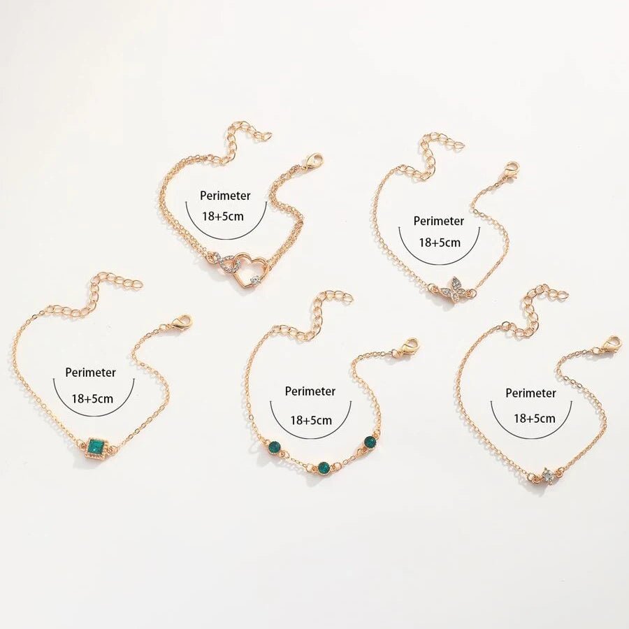 5 pièces de bracelet ensemble pour femmes couleur or belle papillon strass - FoytiShop