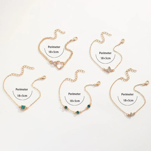 5 pièces de bracelet ensemble pour femmes couleur or belle papillon strass - FoytiShop