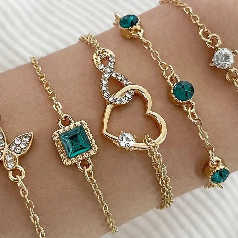5 pièces de bracelet ensemble pour femmes couleur or belle papillon strass - FoytiShop