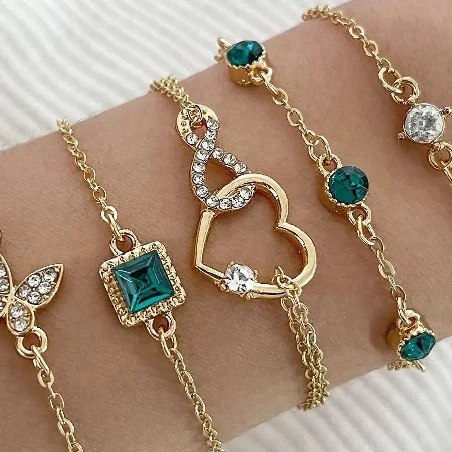 5 pièces de bracelet ensemble pour femmes couleur or belle papillon strass - FoytiShop
