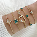 5 pièces de bracelet ensemble pour femmes couleur or belle papillon strass - FoytiShop