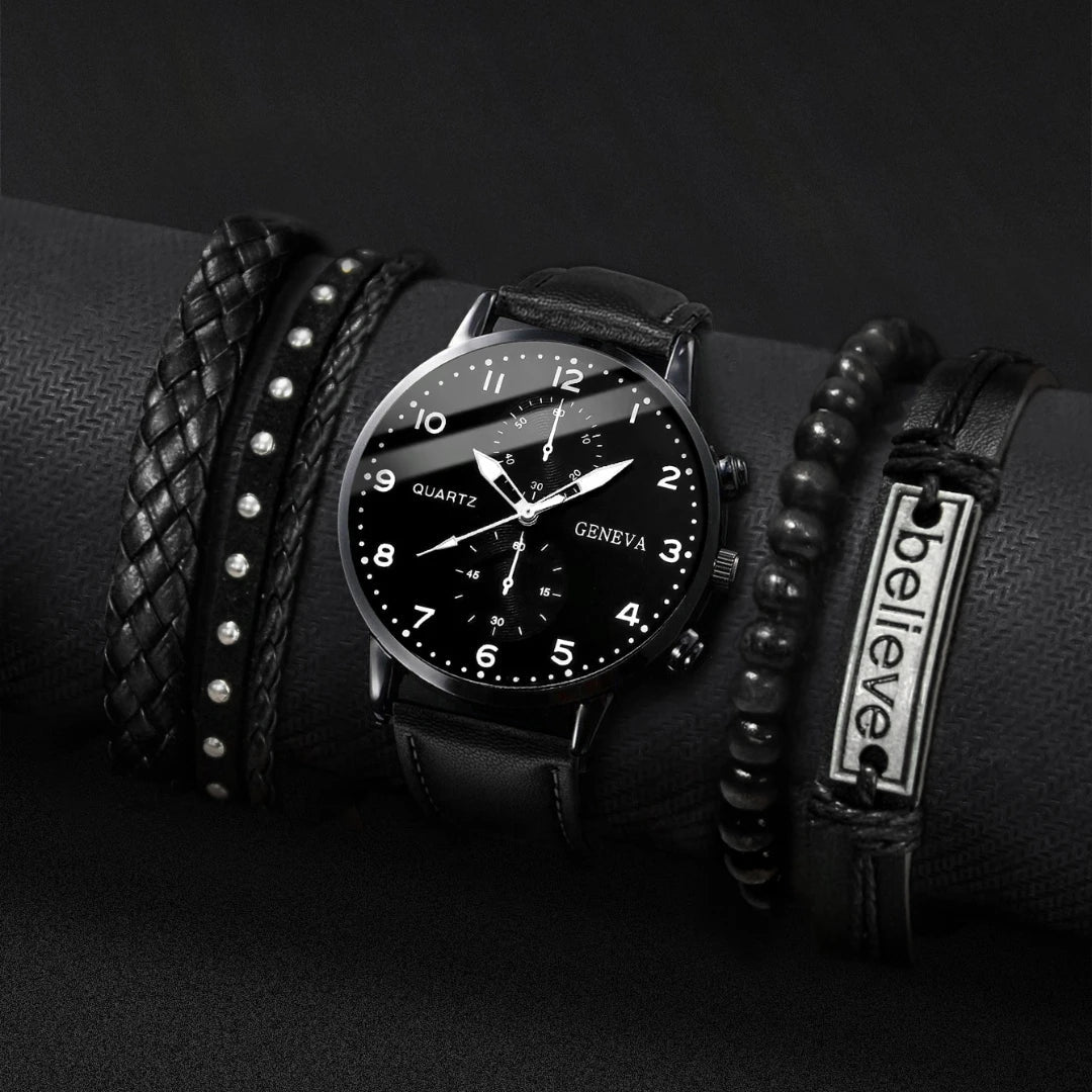 5 pièces/ensemble montres d'affaires pour hommes mode cadran arabe bracelet en cuir montre à Quartz - FoytiShop