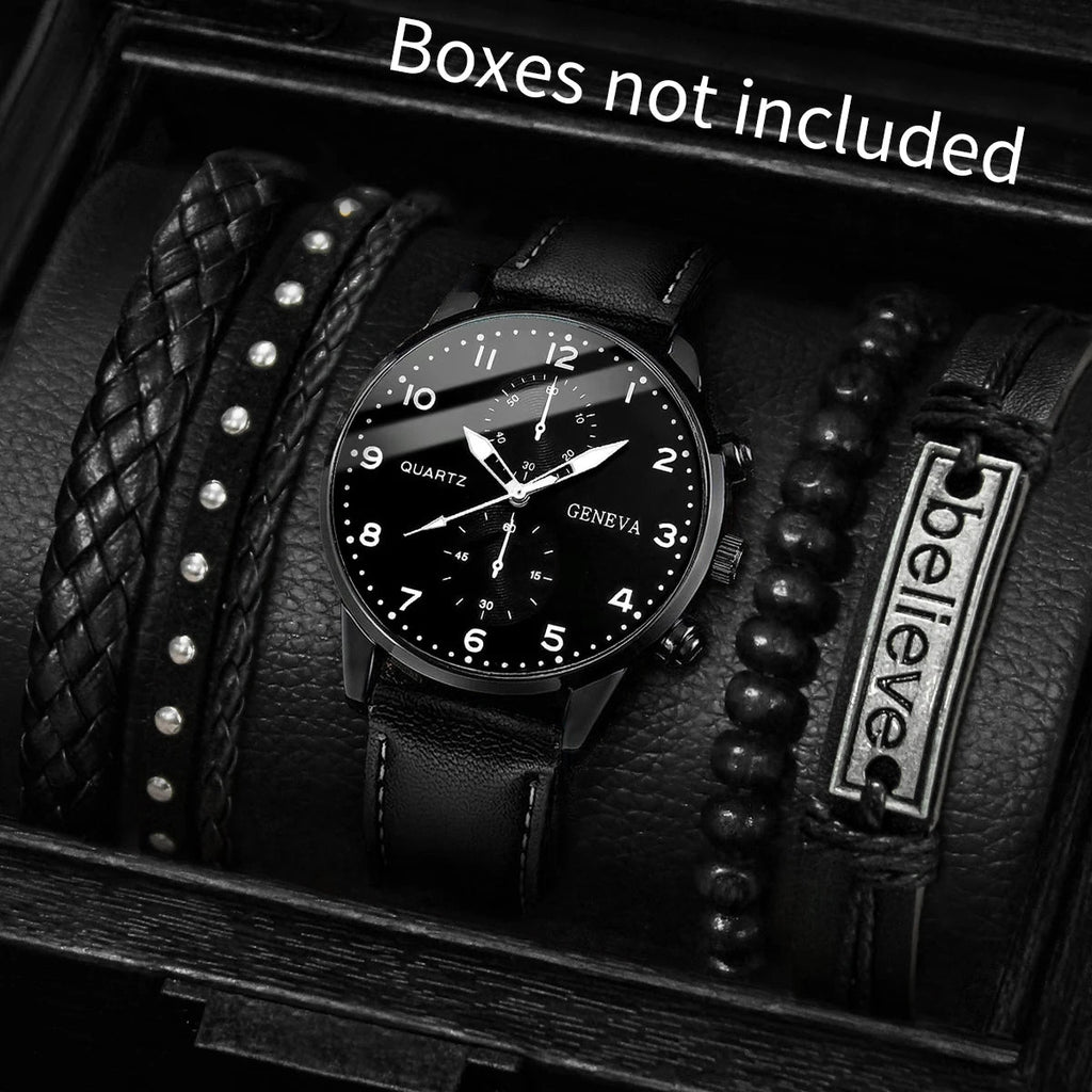5 pièces/ensemble montres d'affaires pour hommes mode cadran arabe bracelet en cuir montre à Quartz - FoytiShop