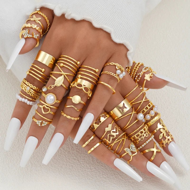 58 pièces Vintage coeur serpent papillon anneaux ensemble pour les femmes - FoytiShop