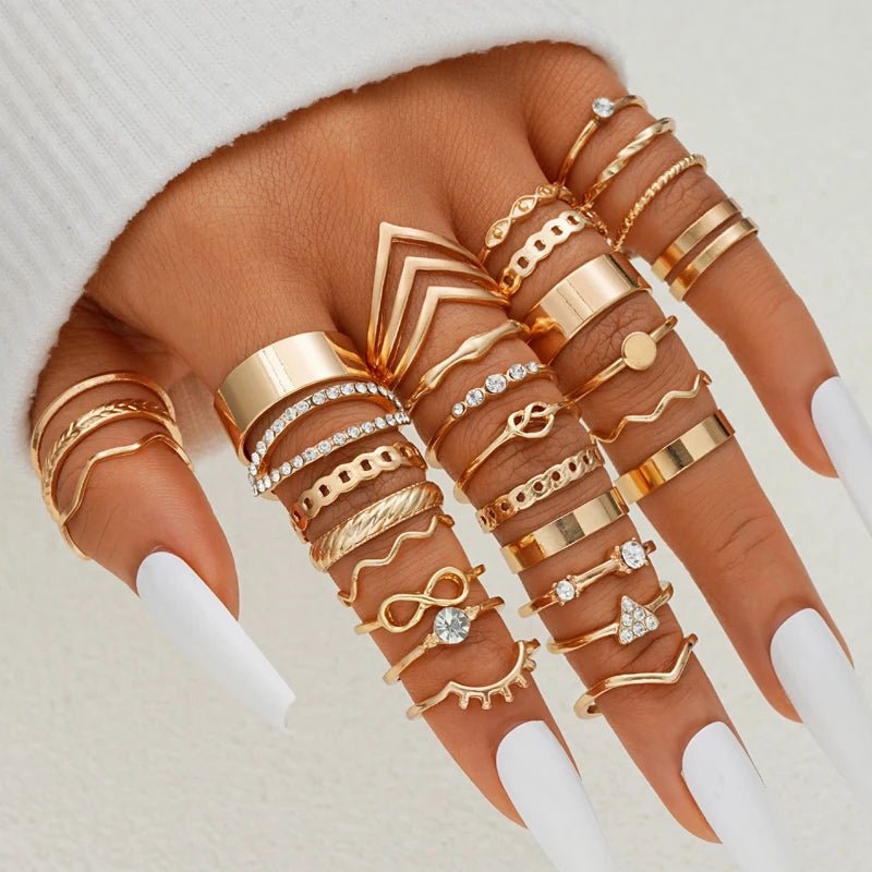 58 pièces Vintage coeur serpent papillon anneaux ensemble pour les femmes - FoytiShop