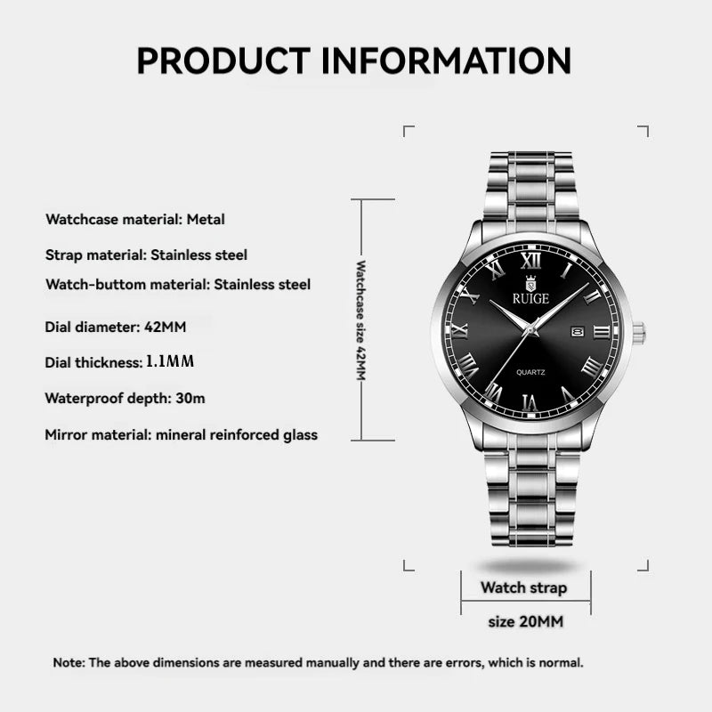 RUIGE Montre Homme Minimaliste Échelle Romaine - Étanche Veilleuse