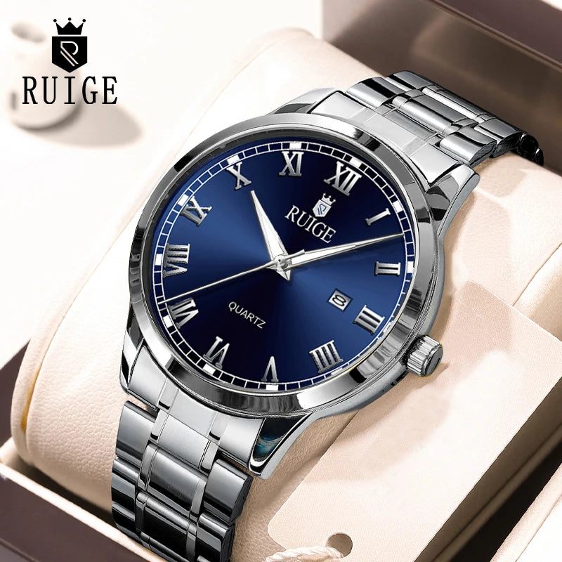 RUIGE Montre Homme Minimaliste Échelle Romaine - Étanche Veilleuse