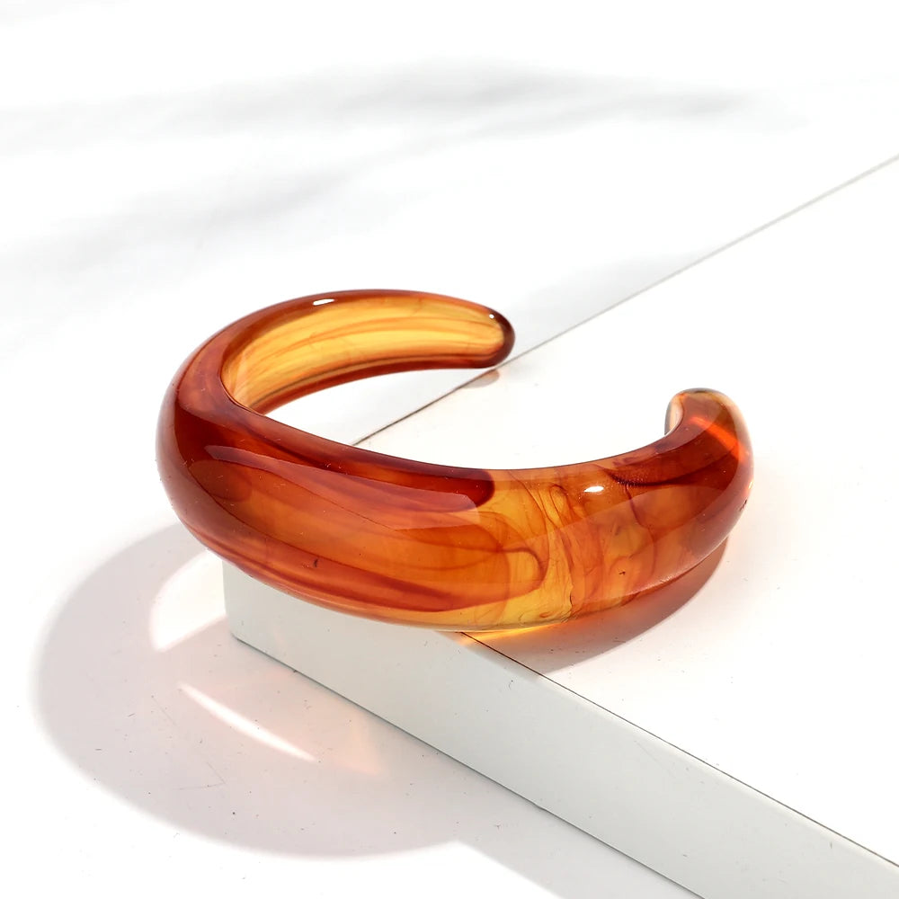 Bracelet Manchette Acrylique Marbré Boho – Design Géométrique Femme