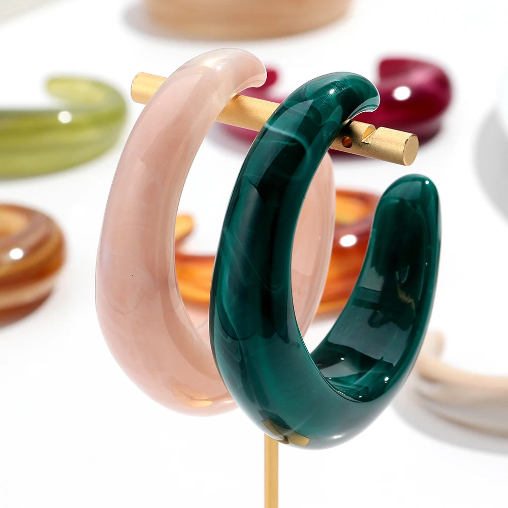 Bracelet Manchette Acrylique Marbré Boho – Design Géométrique Femme