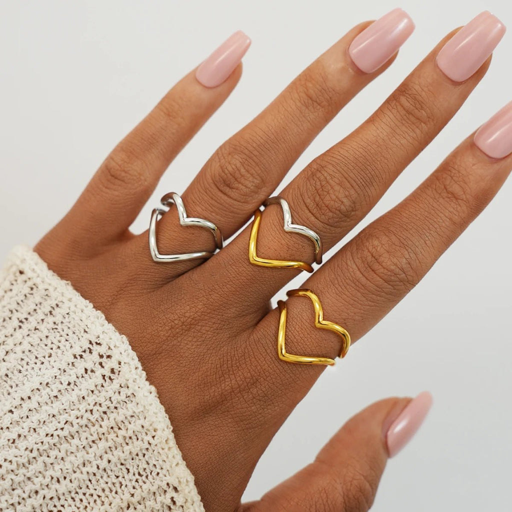 💍 Bague Cœur Acier Inoxydable Or Femme - Couple Tendance Luxe - FoytiShop