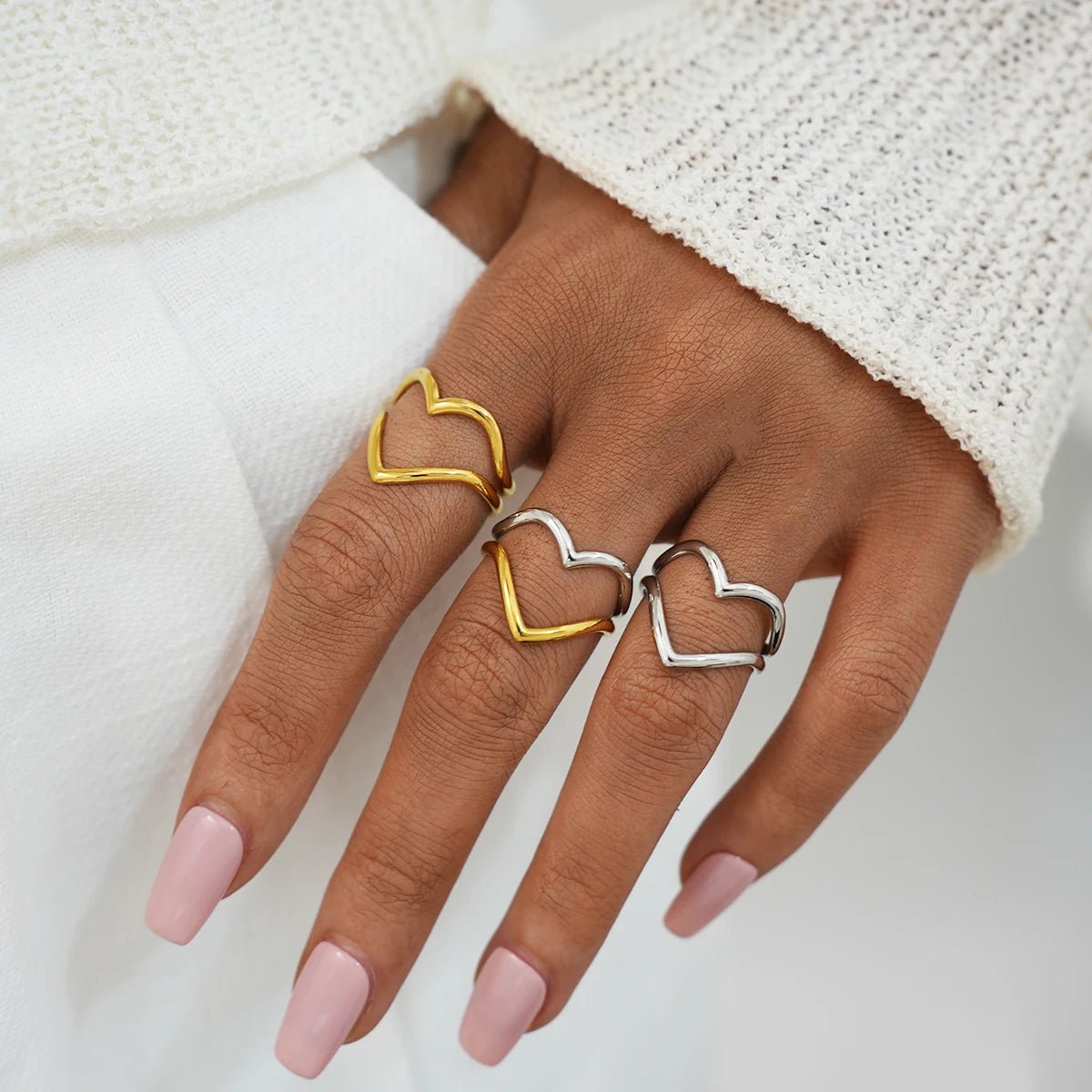 💍 Bague Cœur Acier Inoxydable Or Femme - Couple Tendance Luxe - FoytiShop