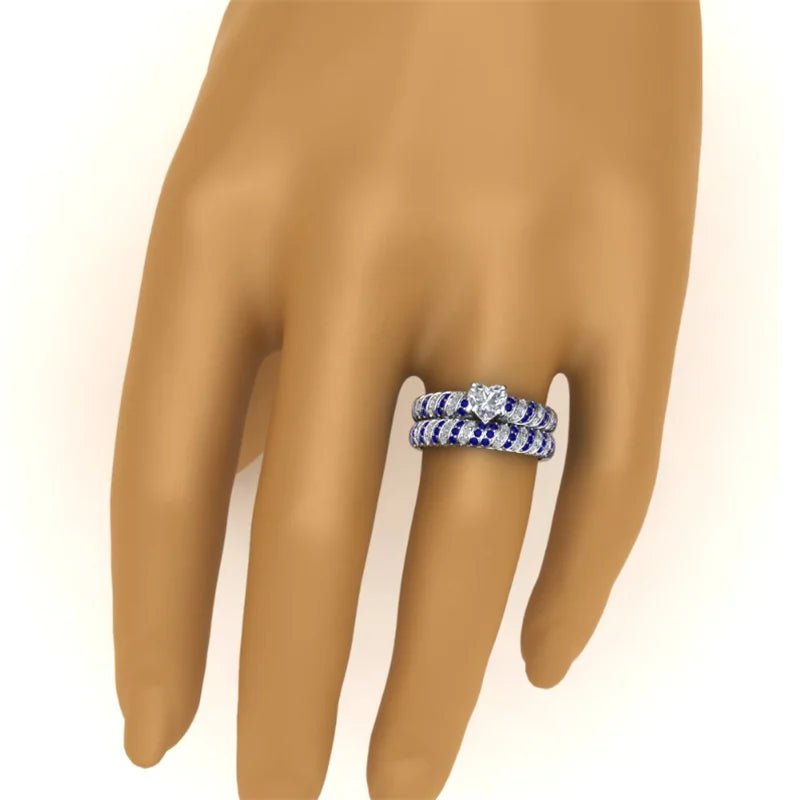 Bague de Couple Cœur Bleu & Blanc – Acier Inoxydable - FoytiShop