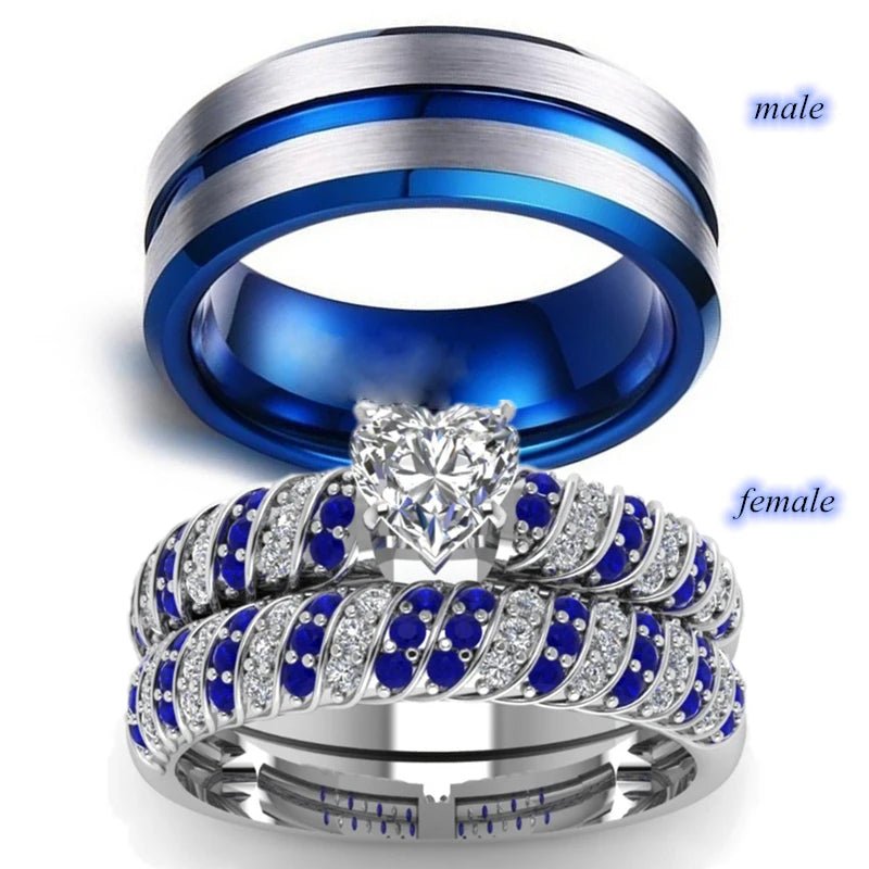Bague de Couple Cœur Bleu & Blanc – Acier Inoxydable - FoytiShop