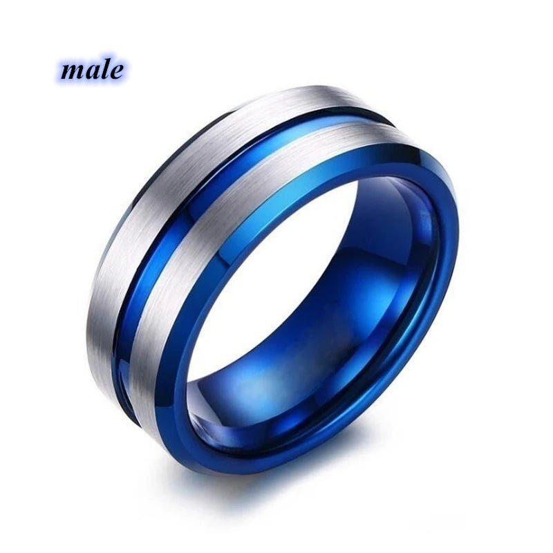Bague de Couple Cœur Bleu & Blanc – Acier Inoxydable - FoytiShop