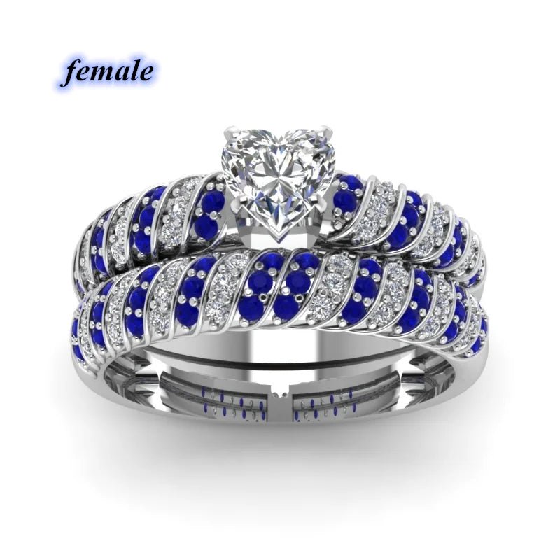 Bague de Couple Cœur Bleu & Blanc – Acier Inoxydable - FoytiShop