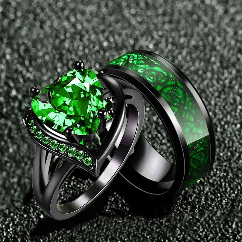 Bague de Couple Cœur Strass – Dragon Celtique Acier - FoytiShop