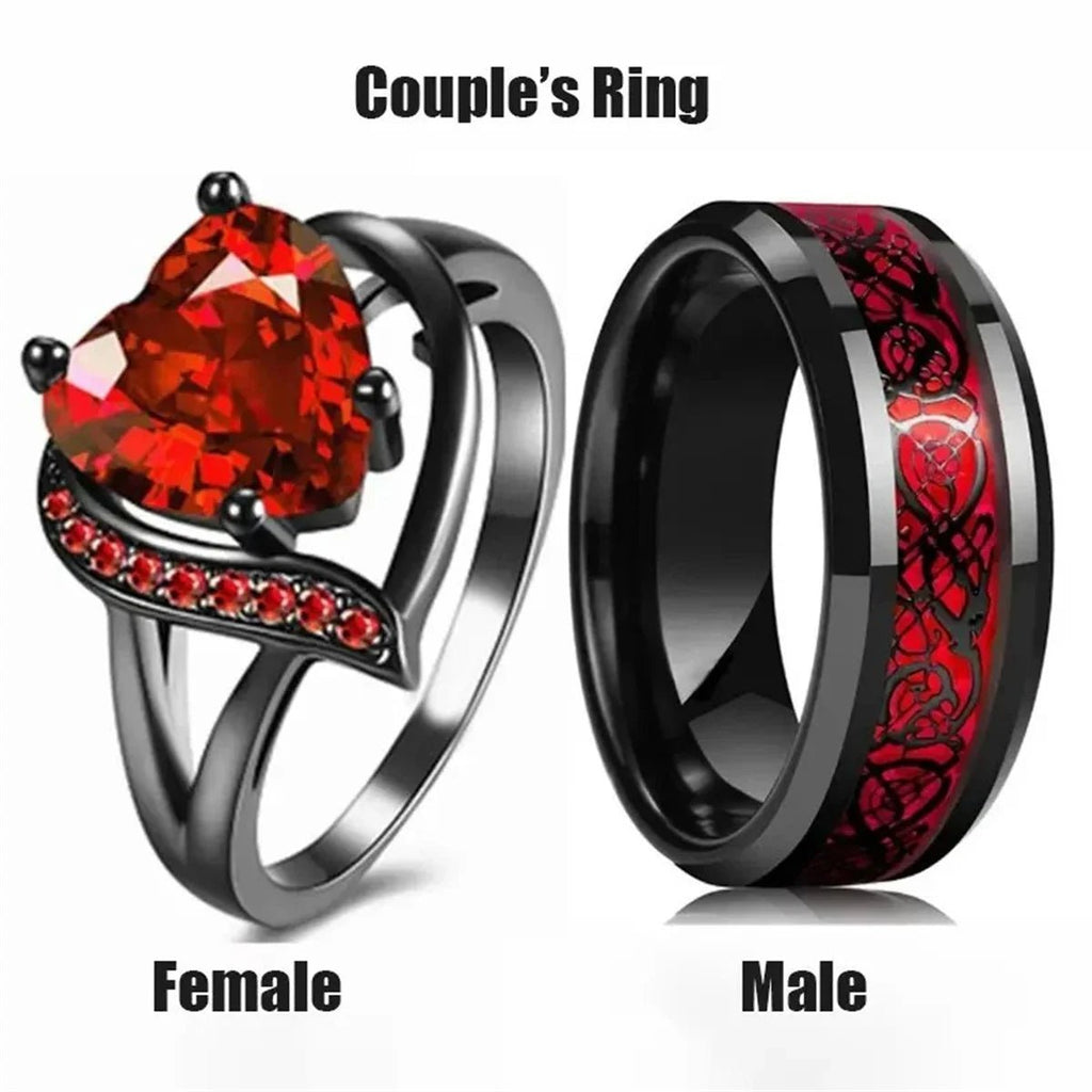 Bague de Couple Cœur Strass – Dragon Celtique Acier - FoytiShop