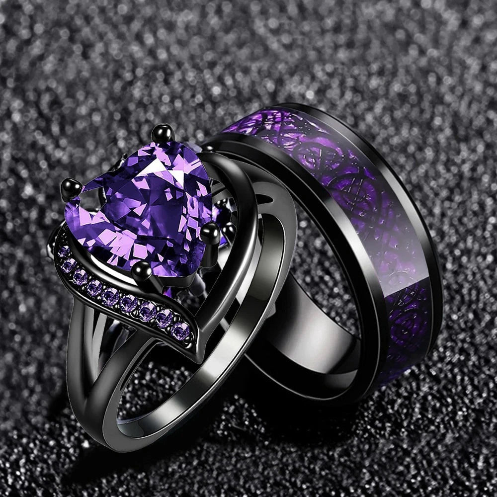 Bague de Couple Cœur Strass – Dragon Celtique Acier - FoytiShop