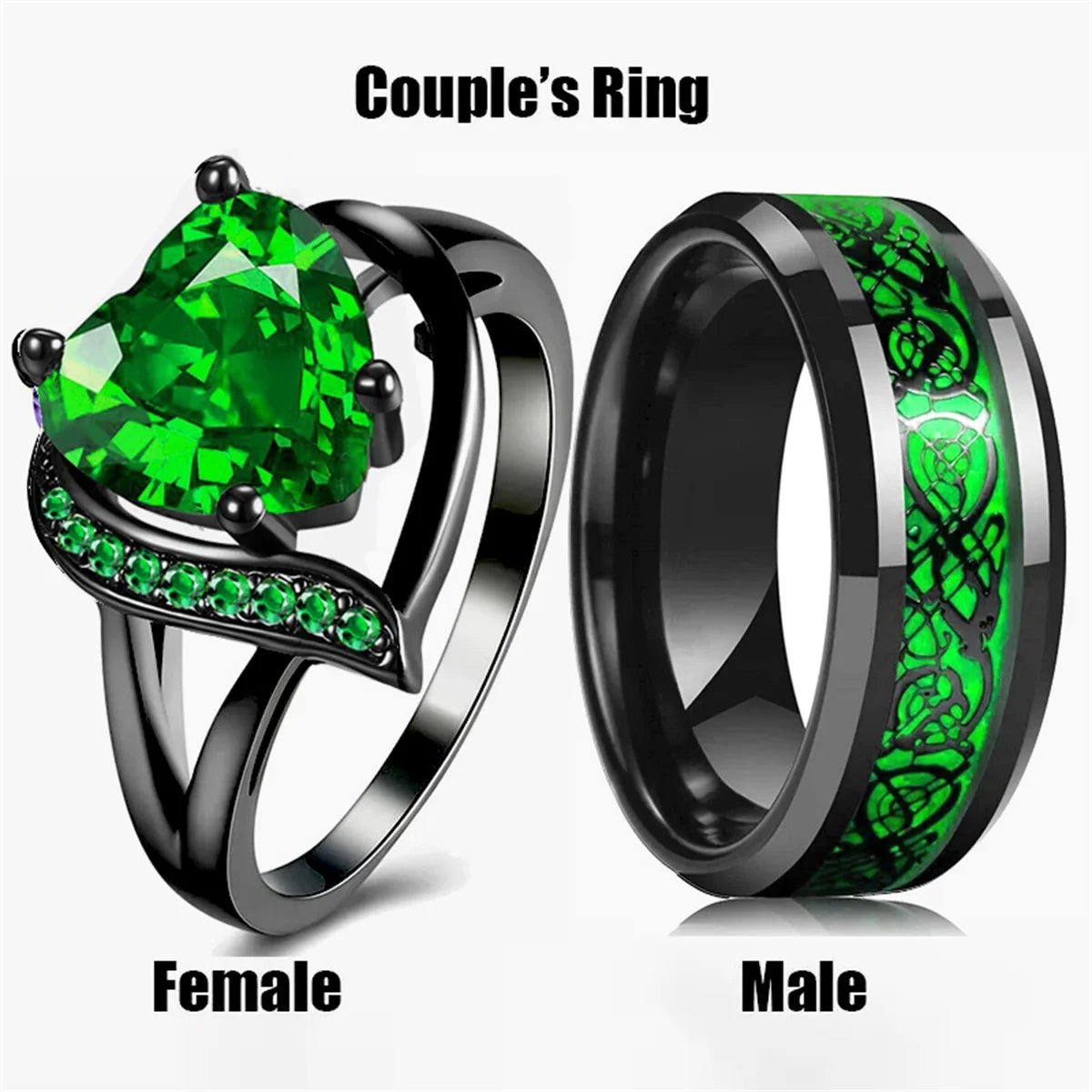 Bague de Couple Cœur Strass – Dragon Celtique Acier - FoytiShop
