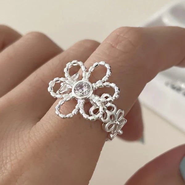 🌸 Bague Fleurs Argent 925 Femme - Délicate Romantique Élégante - FoytiShop