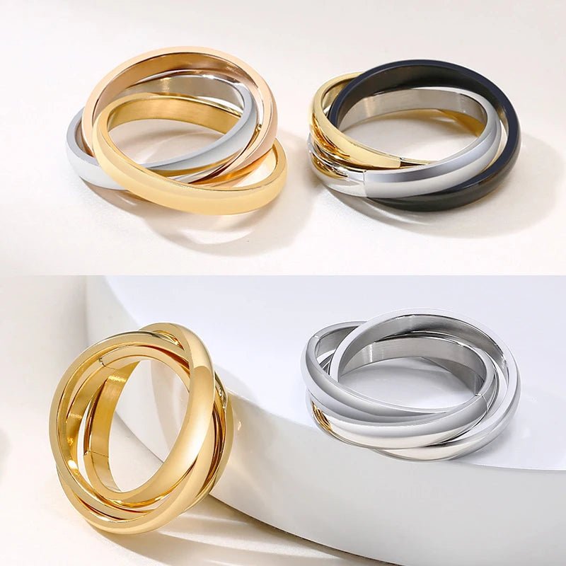 🔗 Bague Triple Anneau Entrelacé Acier Inoxydable Femme - Design Moderne Unique - FoytiShop