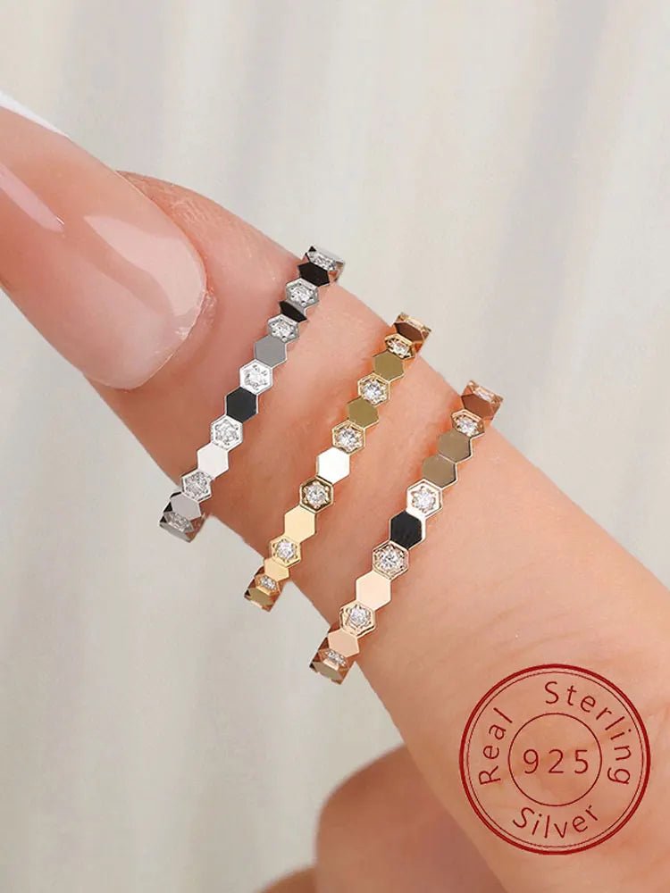 💎 Bague Vintage Hexagonale Argent 925 et Zircon - Élégance Intemporelle - FoytiShop