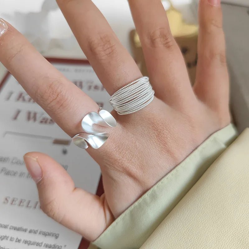 Bagues Ouvertes Argent Sterling 925 Femme - Dentelle Mate Fait Main Couple - FoytiShop
