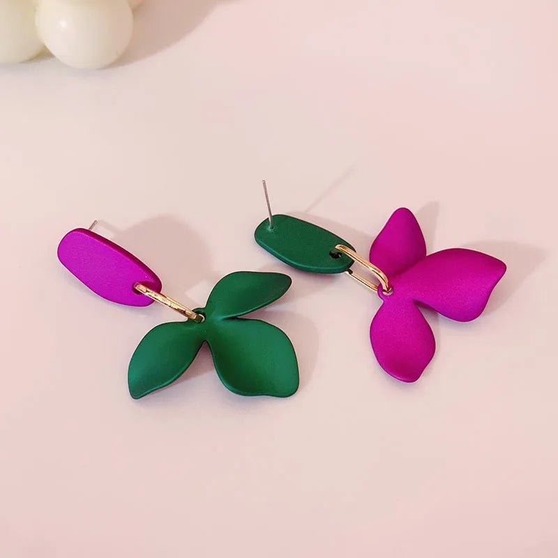 🍃 Boucles d'Oreilles 3 Feuilles Asymétrique Goutte - Mode Coréenne Tendance - FoytiShop