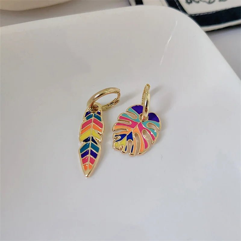 🍃 Boucles d'Oreilles 3 Feuilles Asymétrique Goutte - Mode Coréenne Tendance - FoytiShop