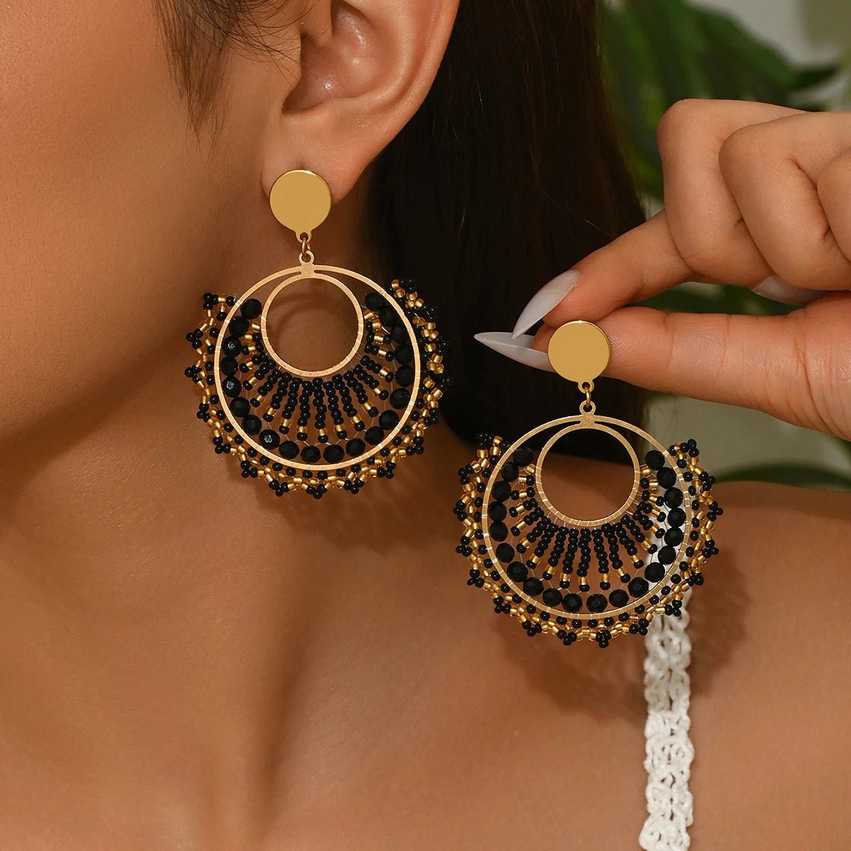 Boucles d'oreilles bohème en forme d'éventail pour femmes, perles colorées - FoytiShop
