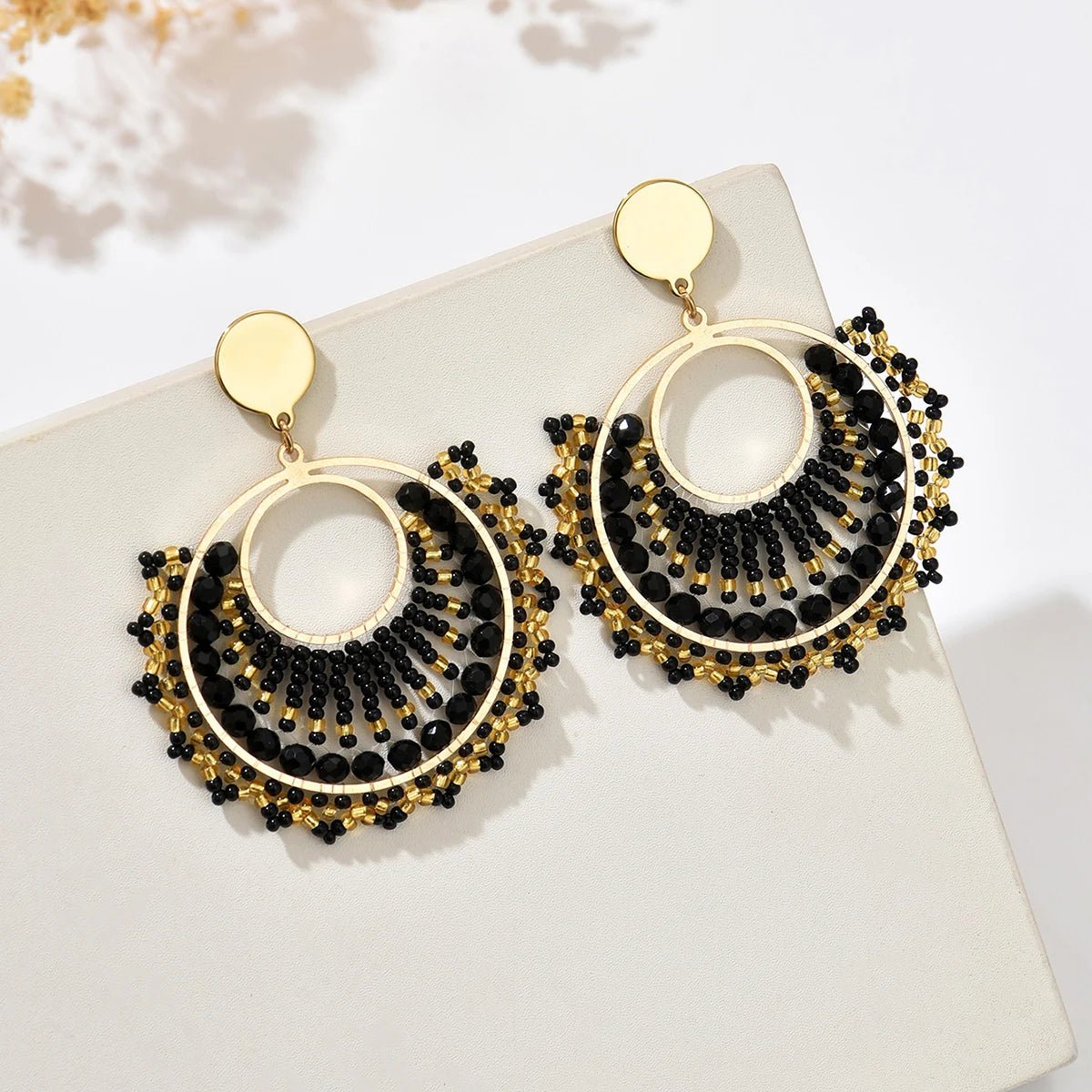 Boucles d'oreilles bohème en forme d'éventail pour femmes, perles colorées - FoytiShop
