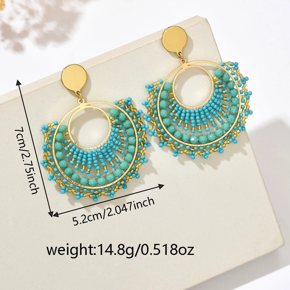 Boucles d'oreilles bohème en forme d'éventail pour femmes, perles colorées - FoytiShop