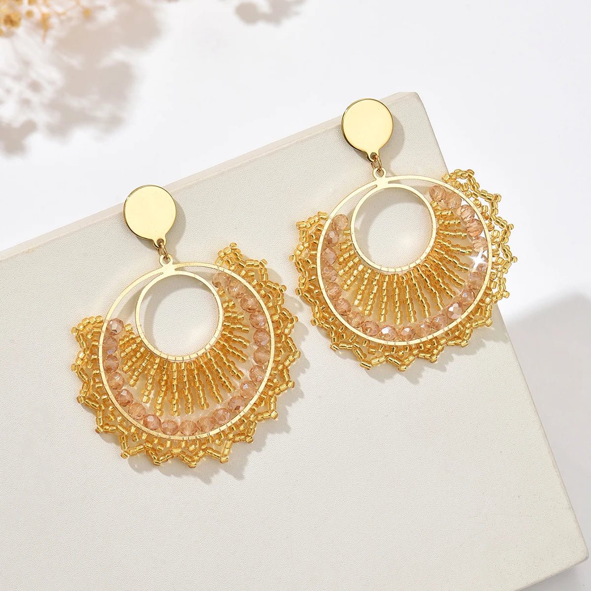 Boucles d'oreilles bohème en forme d'éventail pour femmes, perles colorées - FoytiShop