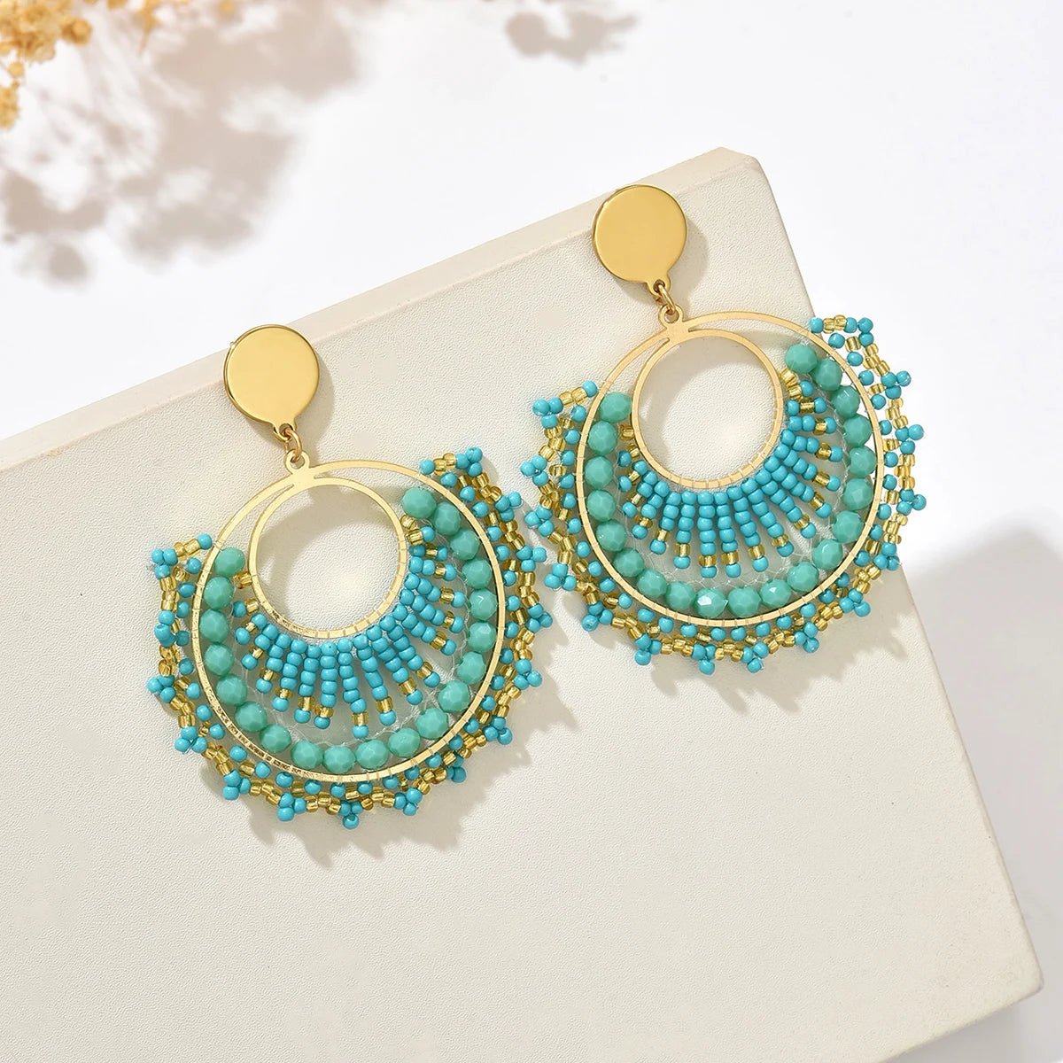 Boucles d'oreilles bohème en forme d'éventail pour femmes, perles colorées - FoytiShop