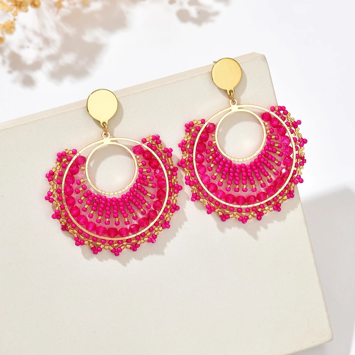 Boucles d'oreilles bohème en forme d'éventail pour femmes, perles colorées - FoytiShop