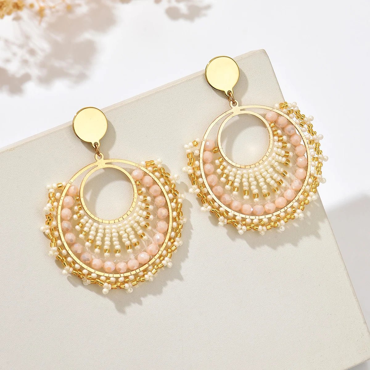 Boucles d'oreilles bohème en forme d'éventail pour femmes, perles colorées - FoytiShop